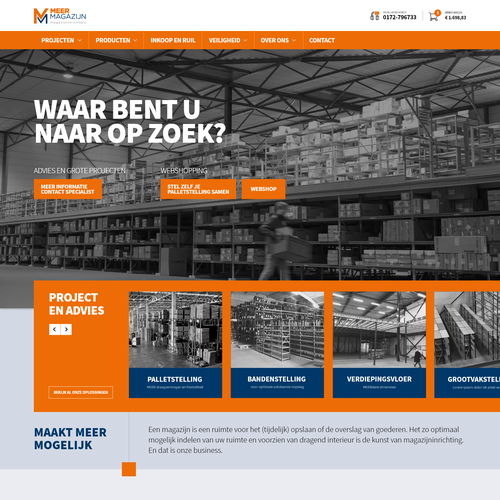 Creative website templates for a leading pallet racks company_ Meermagazijn Design by ChickenDinner