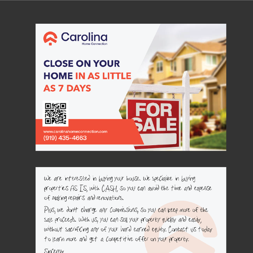 Design a high quality postcard for a home buying company Design by Abuha