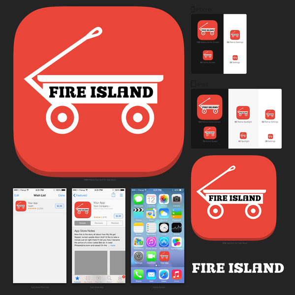 iOS Icon for travel tools for Fire Island, Long Island, New York.