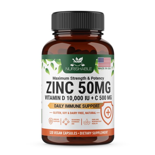 We need a "beautiful bottle label" for Zinc and Vitamin D3 supplement - Redesign Design by Fredrick Balois