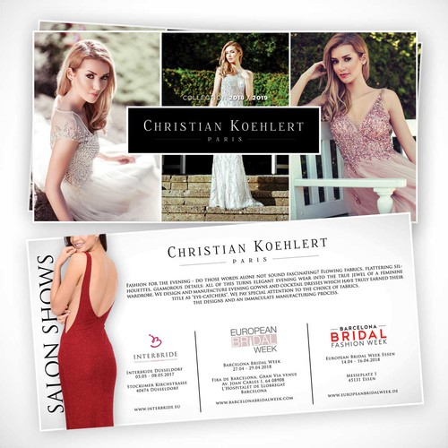 Flyer design for evening dress label needed to invite our customers to Exhibitions Design by yudhistira99