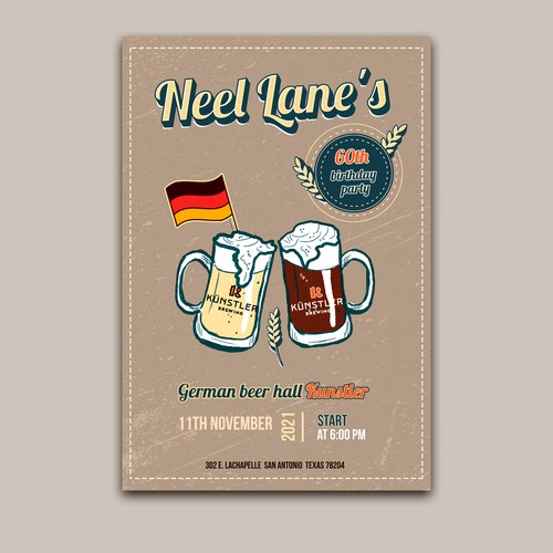 Design retro birthday flier for beer hall bash Design by Vetani