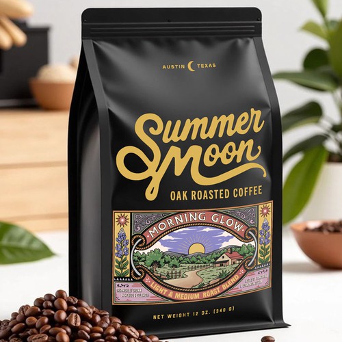 "Design a Limited-Edition Coffee Sticker for Summer Moon’s Brew of the Month Packaging" winning Logo & business card