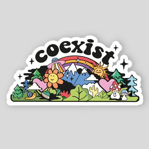 NEED FUN AND COLORFUL "COEXIST" STICKER ILLUSTRATED Design by redsonya