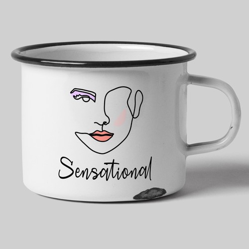 Quirky enamel mug illustration for concept stores - female empowerment Design by GloriaSánchezArtist