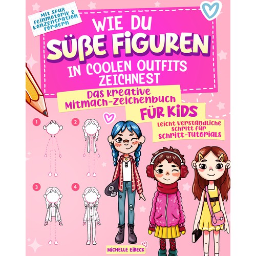 Design a creative cute cover for a children's drawing book with cute Characters Design by Asra.