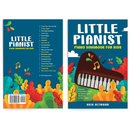 Colourful children's book cover for a piano music book Design by A P R I  L