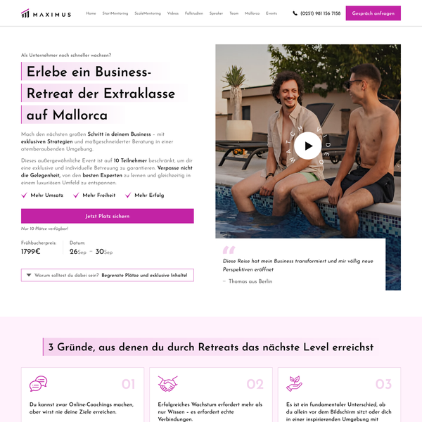 Modern web design for a business retreat.