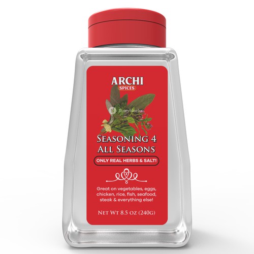 We need a modern eye catching label for a premium seasoning brand Design by Studio C7