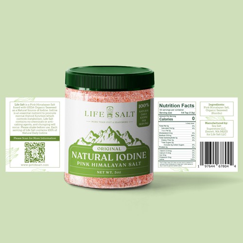 Label for Natural Iodine Pink Himalayan Salt that is fused with Seaweed Design by Kukuh Saputro Design