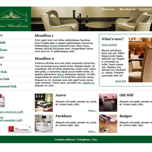 Design of website front page for a furniture website. Diseño de ds.store