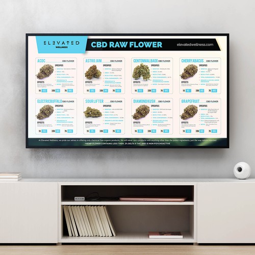 Flashy Cannabis Menu that highlights our Flower options Design by Gecko Creatives