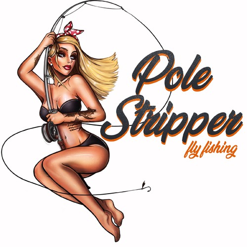 Create a fun, retro logo of a pin-up girl with a fly fishing rod, Logo  design contest