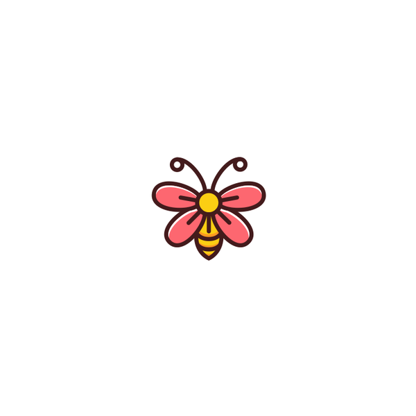 Flower and Bee animal logo design concept