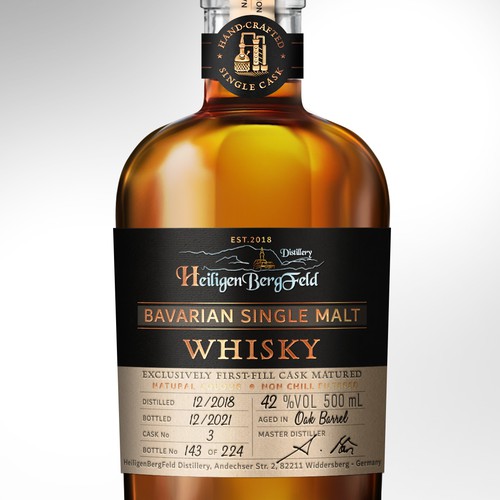 First single malt whisky from heiligenbergfeld distillery - germany |  Product label contest | 99designs