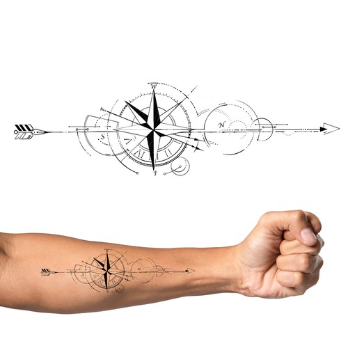 Design geometric arrow compass Tattoo デザイン by Odius