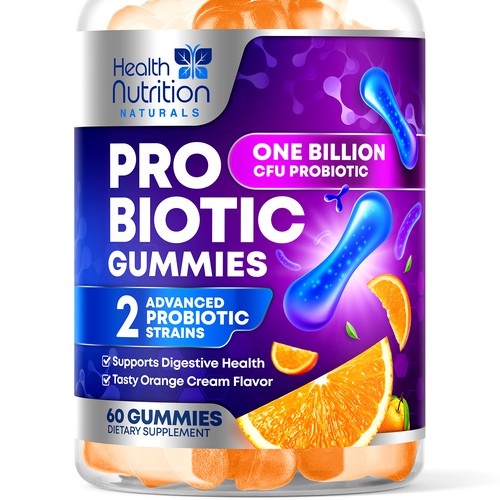 Healthy Probiotic Gummies Label needed for Health Nutrition Design réalisé par rembrandtjurin