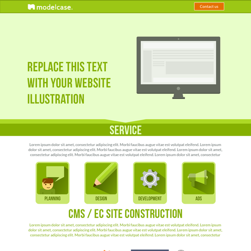 "Create a fun and simple landing page for Modelcase" winning PowerPoint template