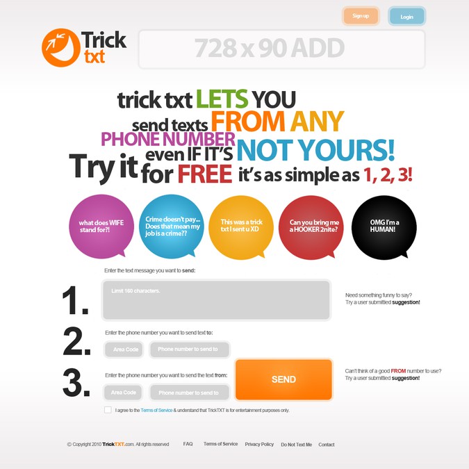 Text message site w caller id spoofing send prank texts web page