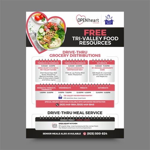 Flyer listing free food resources for the community Design by DezinDragonz