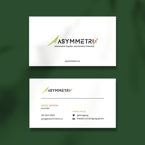 Design a cool, edgey but sophisticated business card for an alternative investment firm. Design von Saman Osama