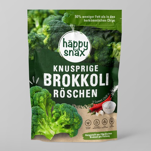 Verpackungsdesign für Doypack Gemüsechips: Vakuum frittierte Brokkoli Chips Design by Creative Selection