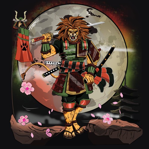 Manga style samurai lion illustration Design by Artist86