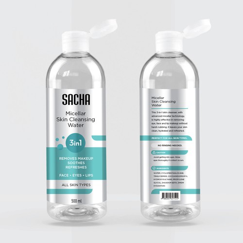 Sacha Micellar Water bottle 500ml Design by SikretStudio