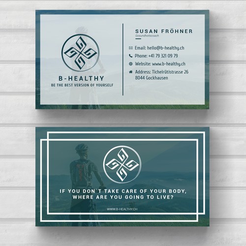 Create a businesscard for a healthy lifestyle that inspire people to go the same way Design by marpon jake