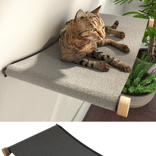 Productdesign for manufacturing a modern and minmal wall-mounted cat shelf and stairs Design by BenTō.