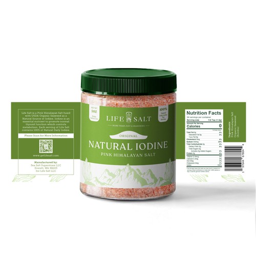 Label for Natural Iodine Pink Himalayan Salt that is fused with Seaweed Design by Kukuh Saputro Design