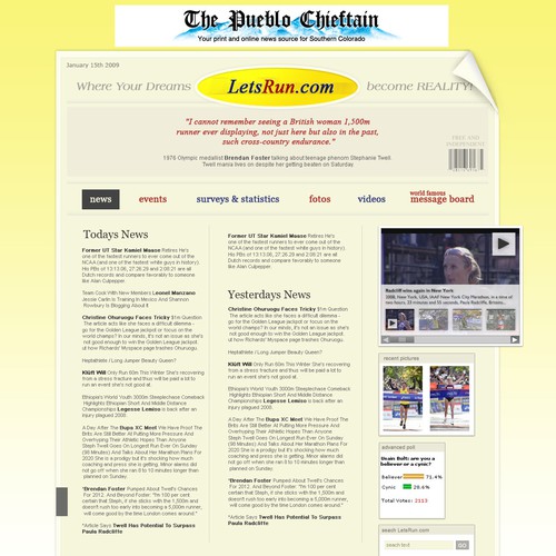 LetsRun.com Homepage Re-Design/Cleanup Diseño de Katzenberg