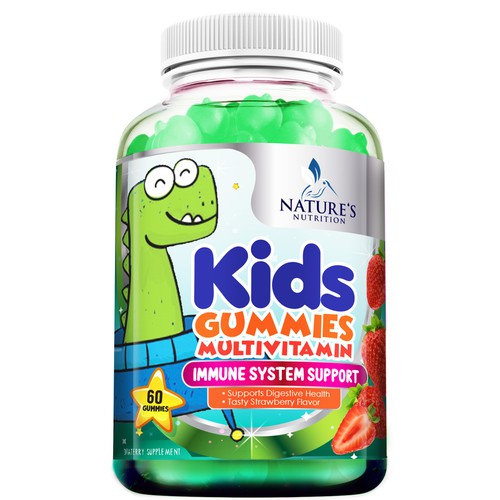 Tasty Kids Multivitamin Gummies Product Label for Nature's Nutrition Design by agooshe