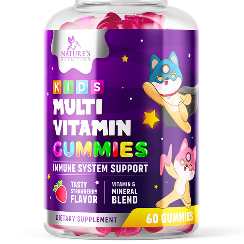 Tasty Kids Multivitamin Gummies Product Label for Nature's Nutrition Design by ZAKIGRAPH ®