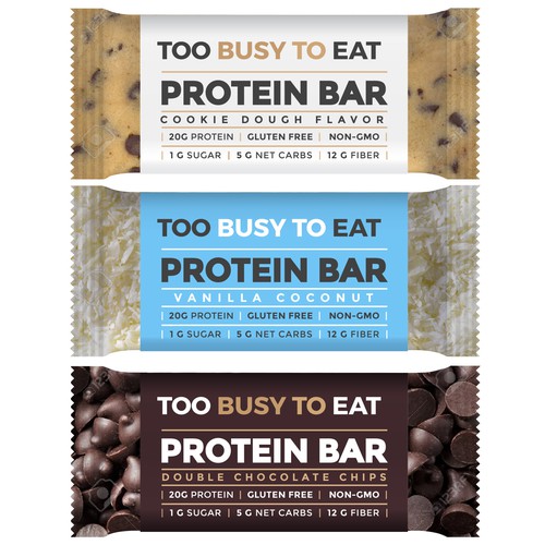 Design a unique protein bar wrapper for Too Busy To Eat Design réalisé par ve_sta