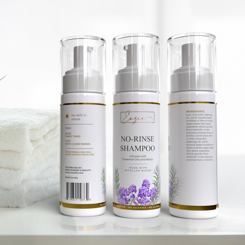 Modern product label for a no-rinse shampoo Design by Tamara.D