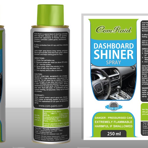 Product Label Design for AEROSOL CAN DASHBOARD SHINER SPRAY Design by DesignSBS