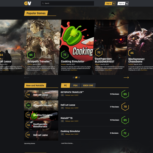 Design the landing page of a video game review website Diseño de yakoos