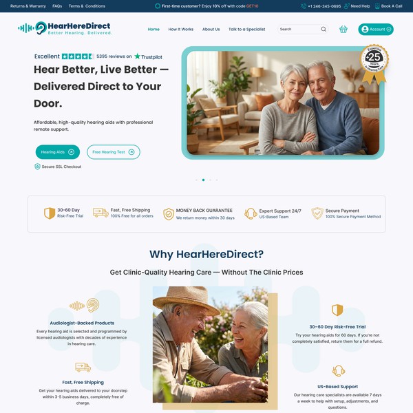 Design a Modern E-Commerce Website for HearHereDirect (Online Hearing Aid Store)