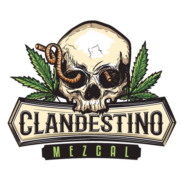 Bold skull logo for an alcoholic drink 