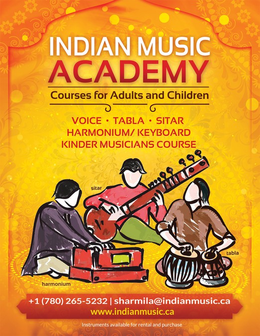 Create an inspiring professional poster for an Indian Music School
