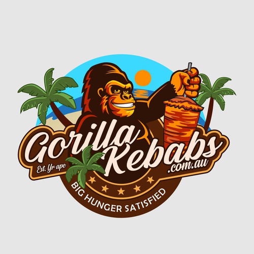 Design a hipster cartoon/restaurant fast food style logo for Gorilla Kebabs. Design by eugen ed