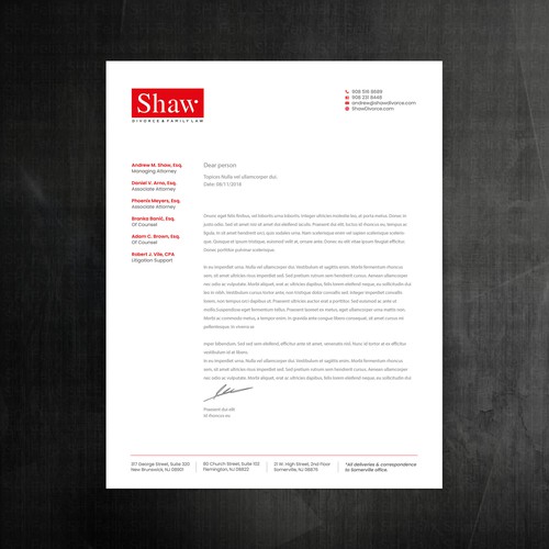 Letterhead for Divorce & Family Law Firm; Modern, Minimalist, Conservative Design Design by Felix SH