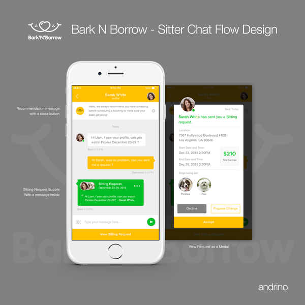 Design by Nine To Ten Studio titled "Chat and Sitting Request for Bark N Borrow"