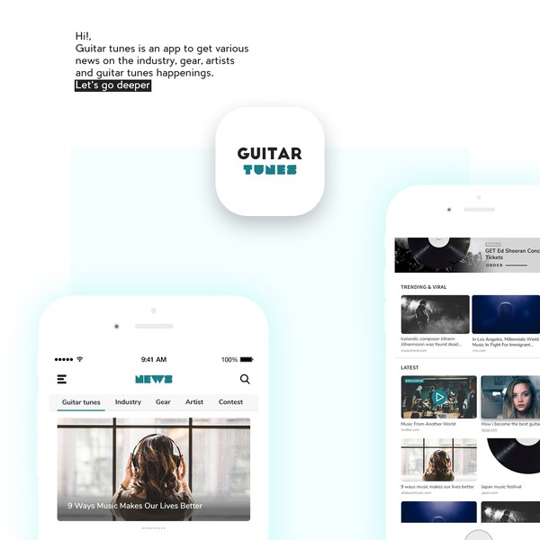 Homepage app design for Guitar Tunes