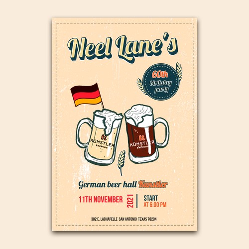 Design retro birthday flier for beer hall bash Design by Vetani