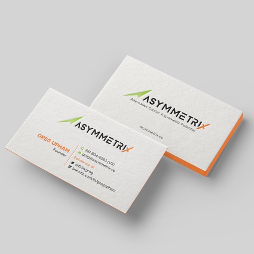 Design a cool, edgey but sophisticated business card for an alternative investment firm. Design von Taaiebah