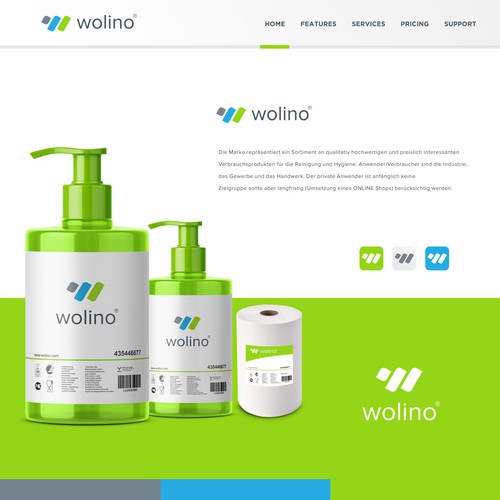 "Neuer Brand/Logo "wolino" Macht Sauberkeit und Hygiene fühlbar." winning Logo & brand identity pack