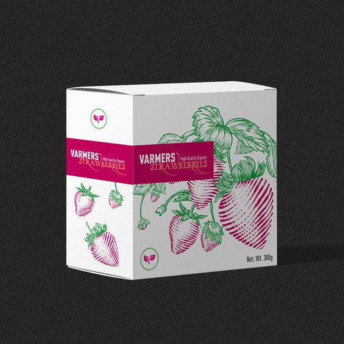 A box of strawberries! Varmers Strawberries Productlabel Design by nundenom