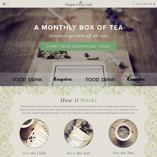 Landing Page/Subscription Signup Page for a Tea of the Month
